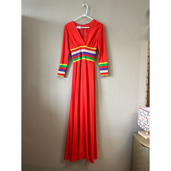 Eve Le Coq Dresses & Skirts - Vintage 1960s Eve Le Coq long orange rainbow disco dress size M